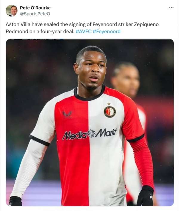 英超新星:维拉锁定荷兰锋线新锐雷德蒙德 斥资签下四年长约